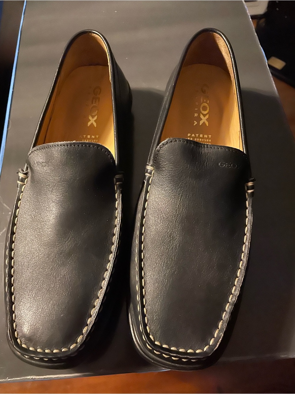 Geox Black Leather Slip-On Moccasin Loafers